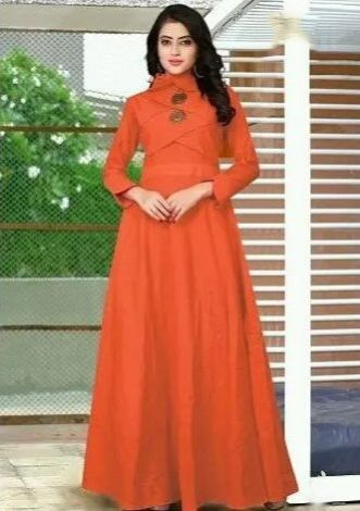 Ladies Regular Party Wear Orange Gown M, XL, XXL