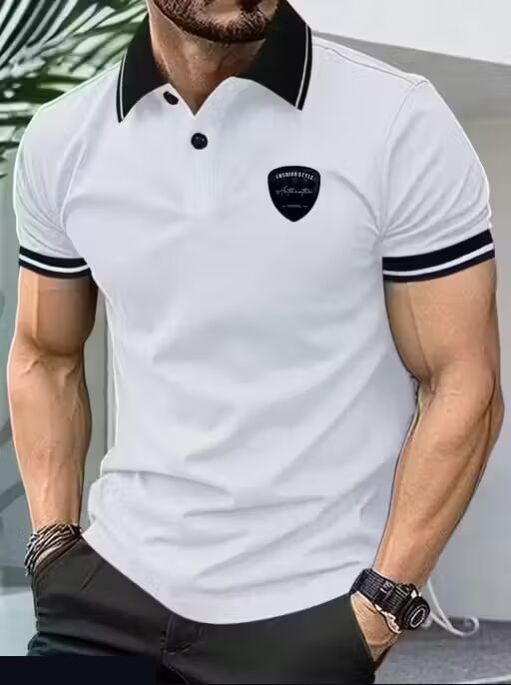 Polo Collar Contrast T-Shirt For Men (White)