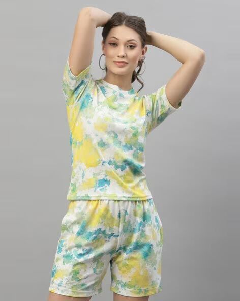 Women's Green Nightsuit with Shorts