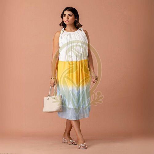 White and Yellow Chiffon One Piece Dress