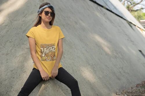 Cotton Groovy Vintage Retro Girls Printed T Shirt