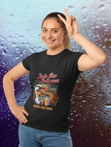 Cotton Join the Pelicans Black Tropical Summer Girls T Shirt