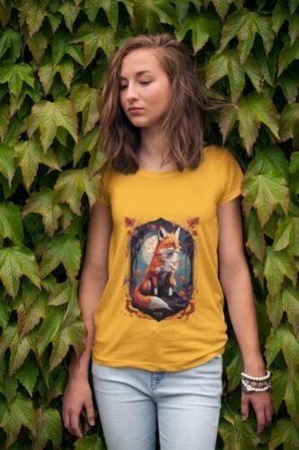 Cotton Moonlit Forest Fox Girls Printed T Shirt