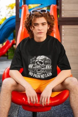 Cotton No Pain No Gain Skull Gym Mens T Shirt