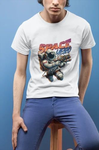 Cotton Space Hero Retro Astronaut Graphic Mens T Shirt