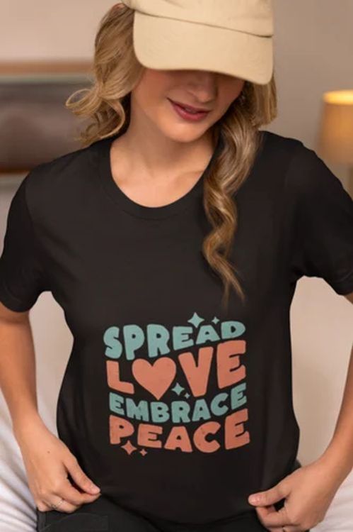 Polyester Spread Love Embrace Peace Ladies Printed T Shirt