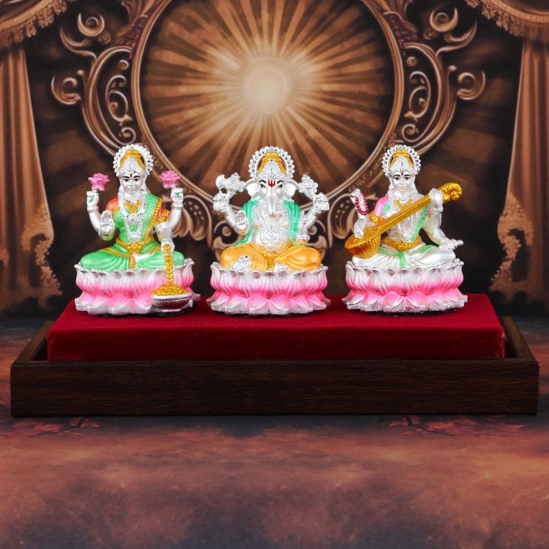 92.5 Silver Laxmi Ganesh Saraswati Idols For Corporate & Giftings