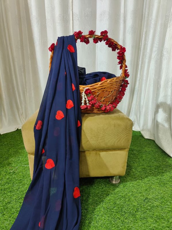 Premium Quality heart-shaped Embroidery Georgette Fabric