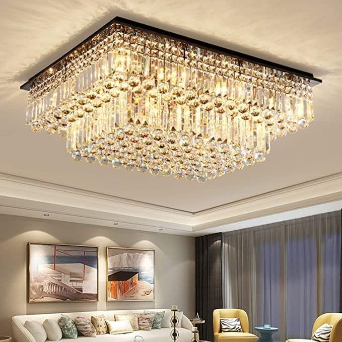 Modern Rectangular Multi-Step Crystal Chandelier