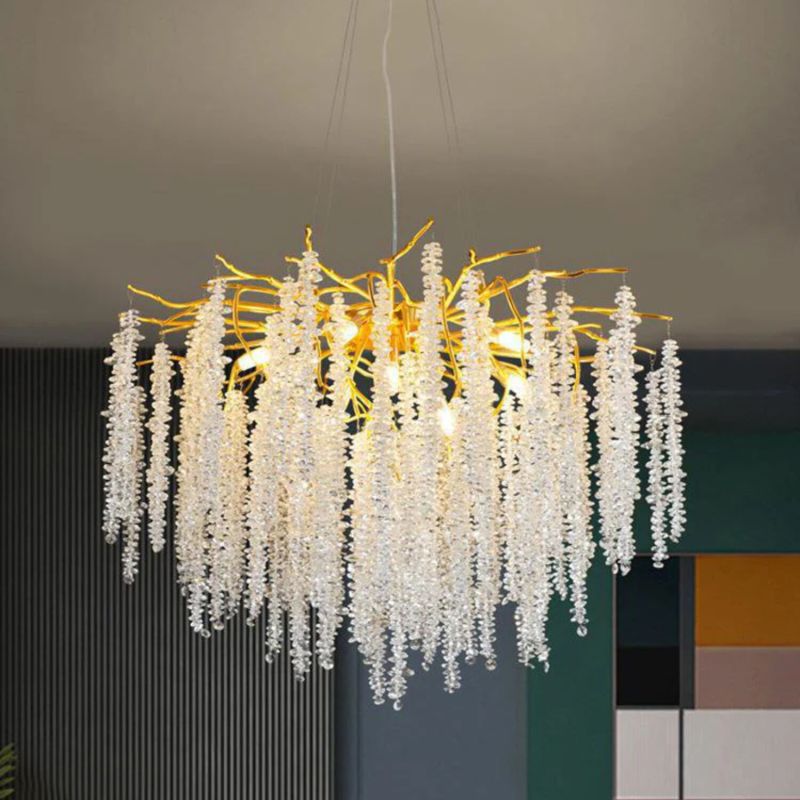 PQG Crystal Golden LED Tree Chandelier