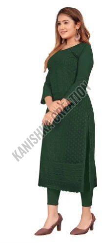 Cotton Ladies Green Embroidered Kurti, Stitch Type : Stitched