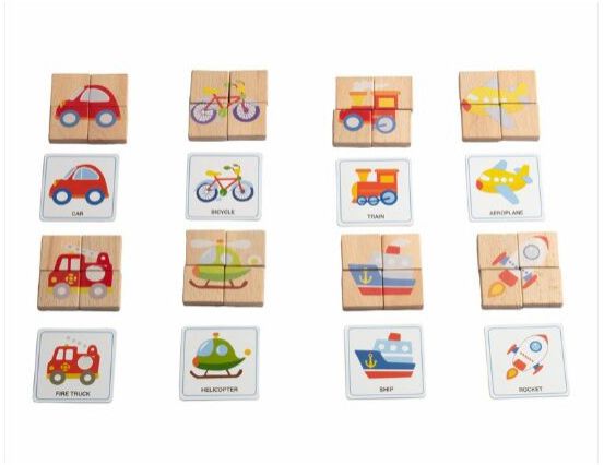 Wooden Vehicles Puzzles with Flash Cards for Kids