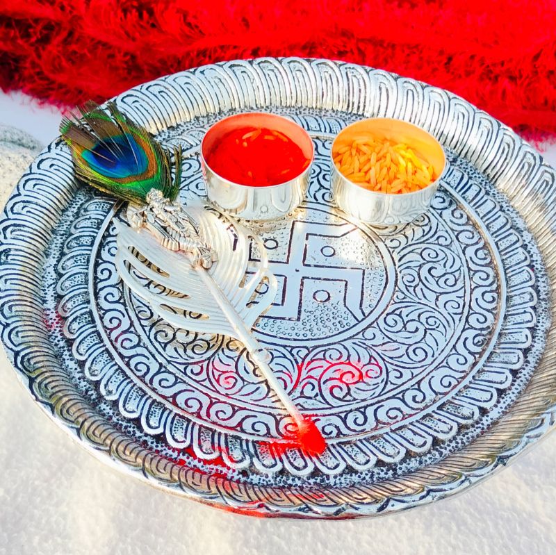 Antique German Silver Haldi and Kumkum Platter