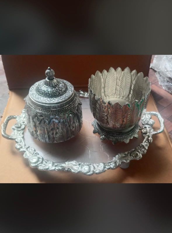 Antique German Silver Jar with Bowl Set