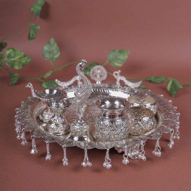 Antique German Silver Peacock Pooja Thali