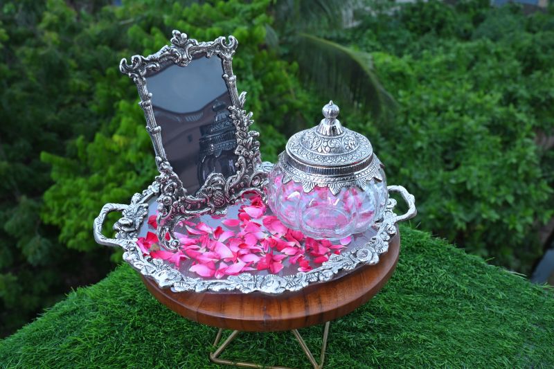 Antique German Silver Tray with Jar N Photo Frame