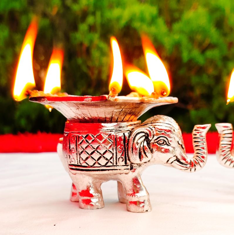 German Silver Elephant Diya
