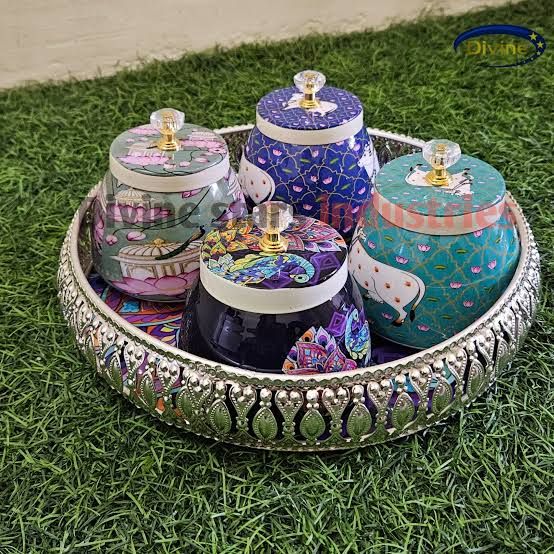 German Silver Tray with Jars