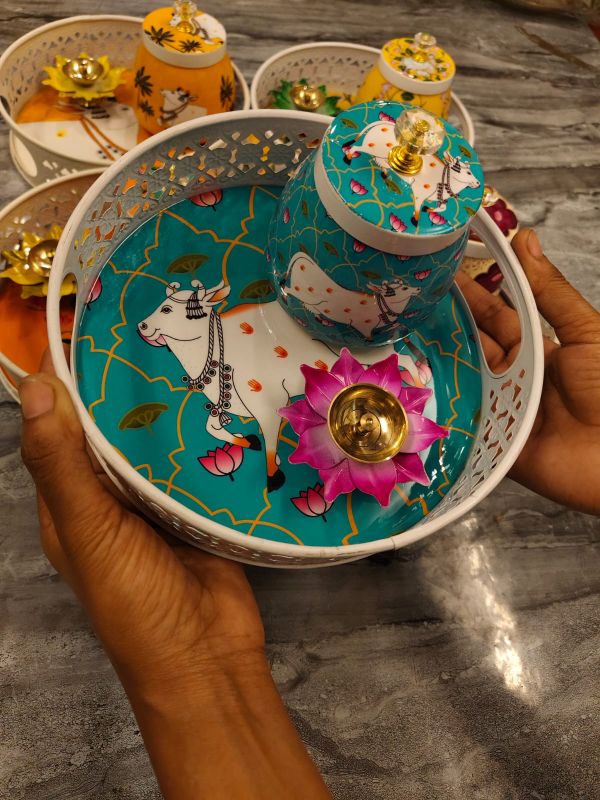 Metal Diya Jar Tray Set