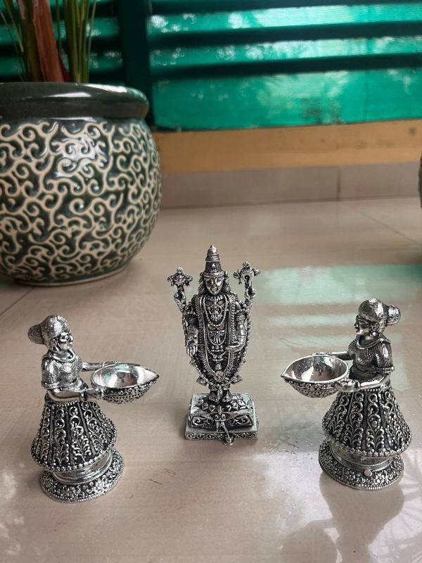 Women Figure German Silver  Diya