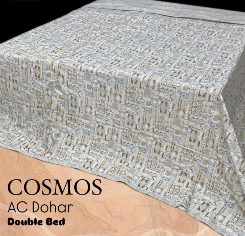 Beige Blue Cosmos AC Dohar Double Bed Sheets