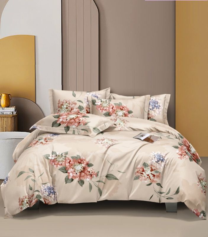 Blossom Haven Beige Pink Floral Cotton Comforter Set