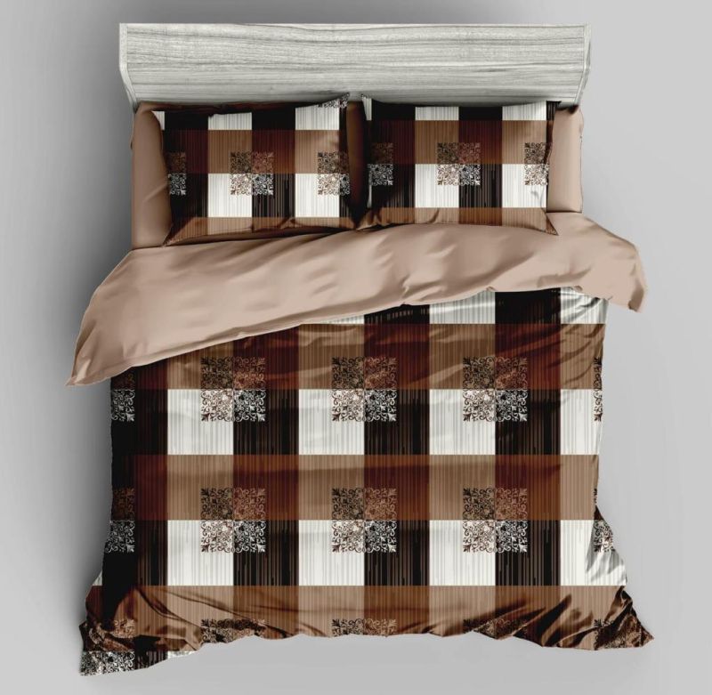 Brown Grid Cotton Comforter Set