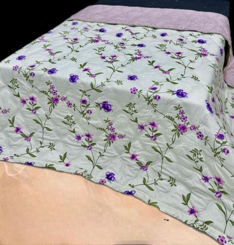 Cream & Purple Premium Ultrasonic Double Bed Reversible Comforter