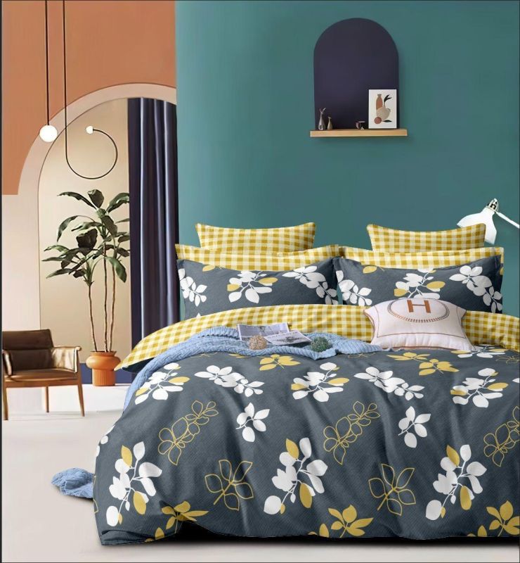 Dark Grey Floral Yellow Gingham Teal Terracotta Accent Soft Layer Comforter