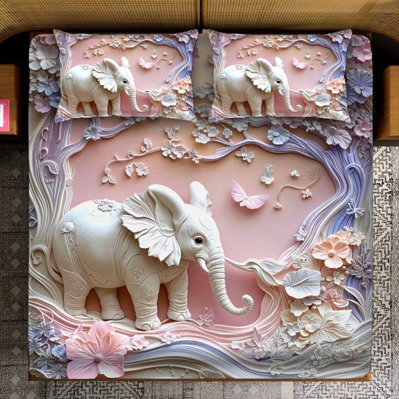 Elephant Blossom Butterfly Trail Print Embossed Touch Forest Grace Bedsheet