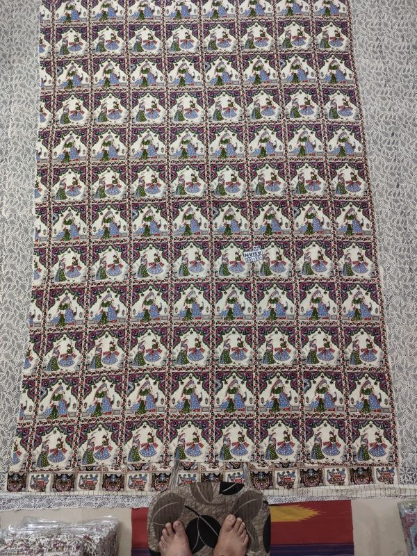 Ethnic Character Grid Print Cotton Bed Sheet