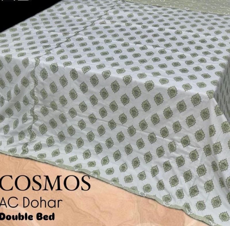 Green & White Cosmos AC Dohar Double Bed Sheets