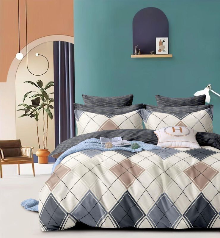 Grey Beige White Triangle Teal Arch Accent Soft Layer Comforter