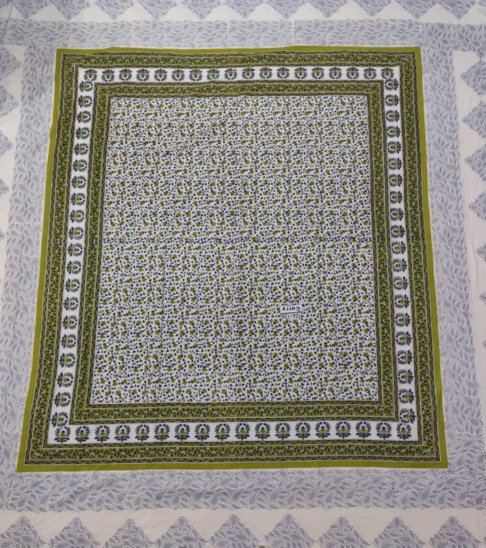Hand Block Blue & Green Floral Bed Sheet