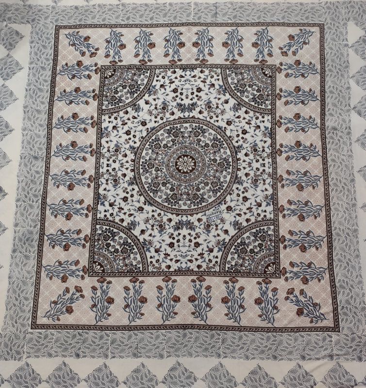 Mandala Bloom Blue & Brown Cotton Double Bed Sheet