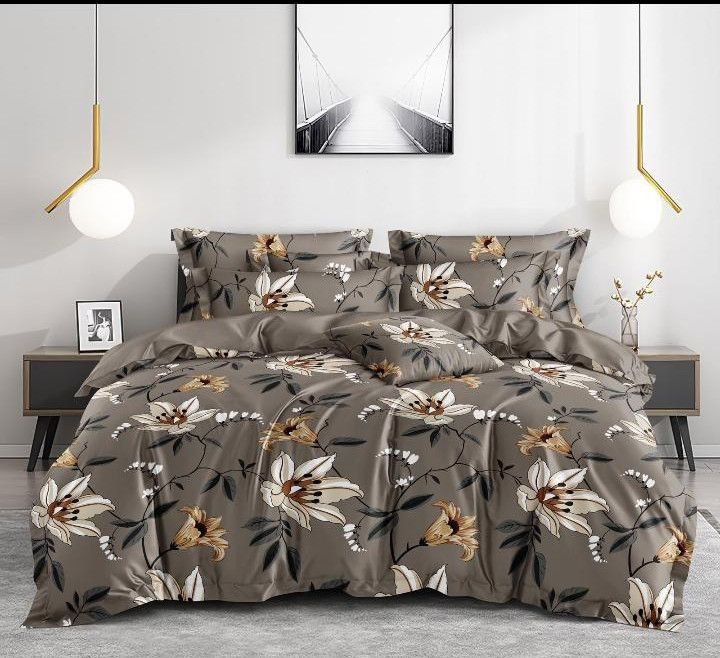 Midnight Bloom Charcoal & White Floral Cotton Comforter Set