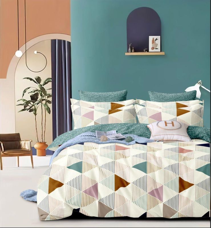 Multi Triangle Pink Green Teal Arch Accent Soft Layer Comforter
