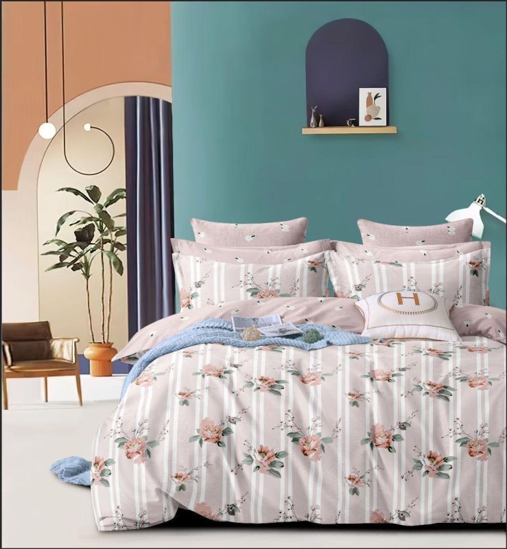 Pink Floral Stripe Peach Green Teal Arch Accent Soft Layer Comforter