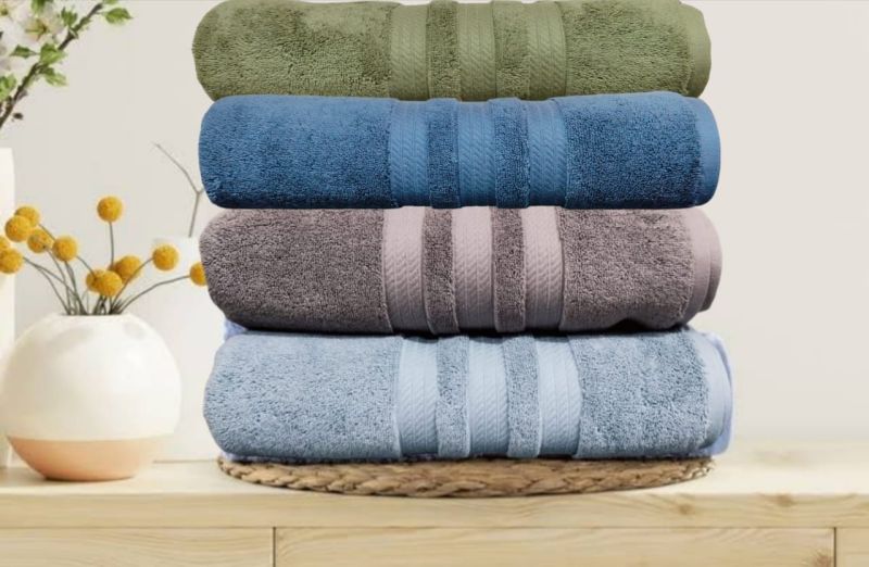 Premium Ribbed Band Cotton Bath Towel Set