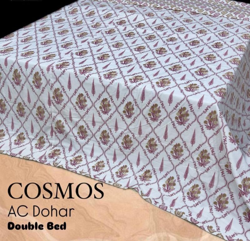 White & Brown Cosmos AC Dohar Double Bed Sheets