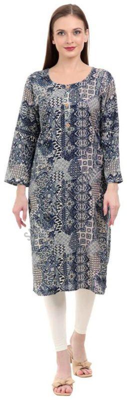 Blue & Gold Elegance Printed Kurti
