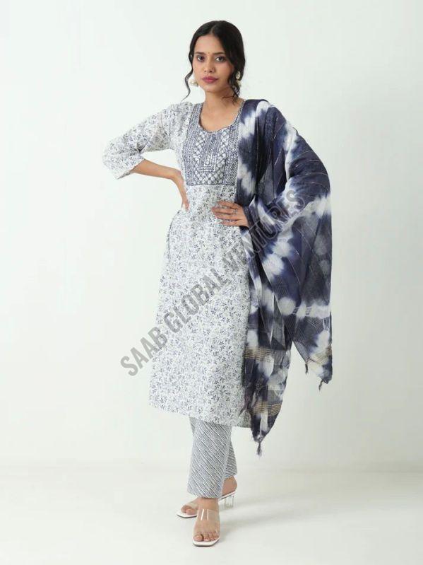 White Whisper Printed Cotton Floral Suit