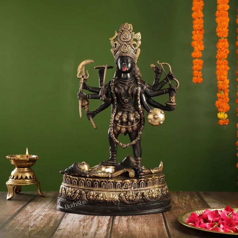 Carved Brass Kali Mata Murti