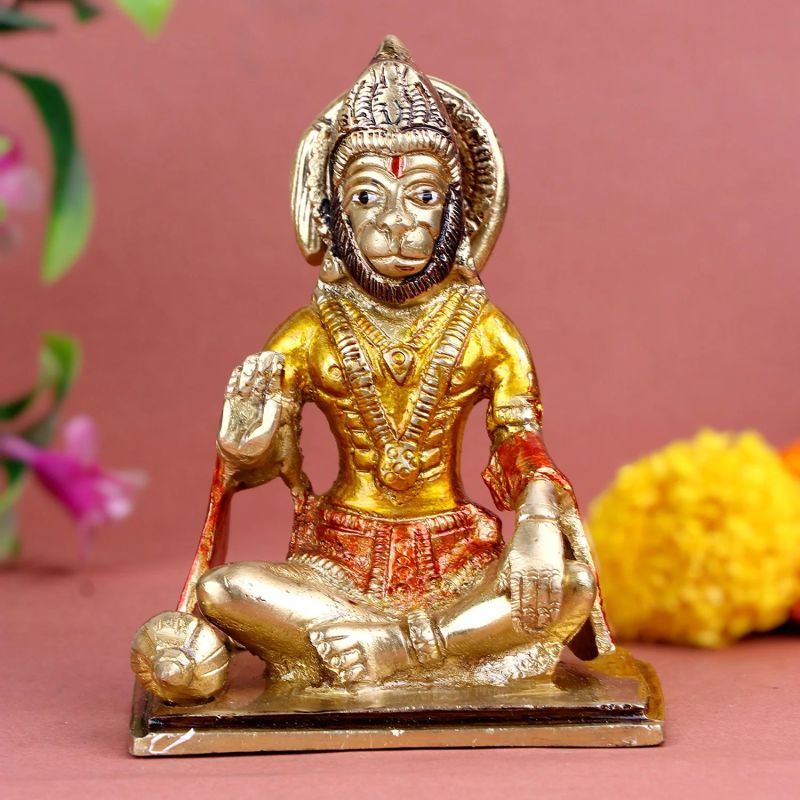 Golden Brass Lord Hanuman Statue