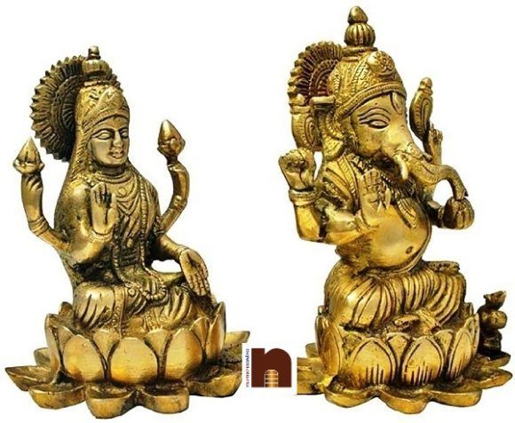 Golden Finish Brass Laxmi Ganesh Statue