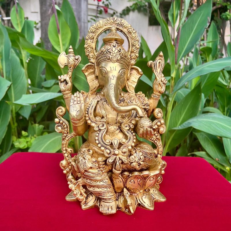 Polished Brass Ganpati Bappa Statue