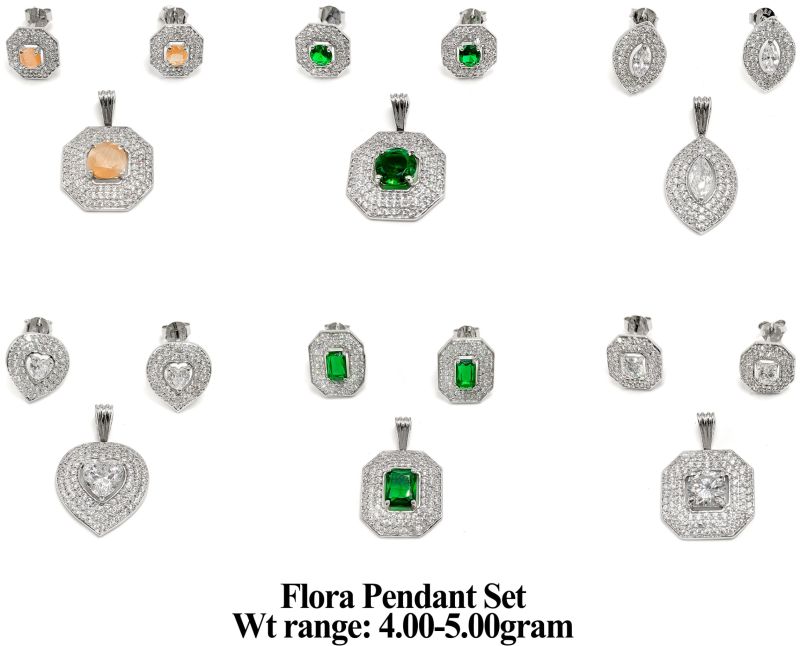 92.5 Silver New Design Flora Pendant Set