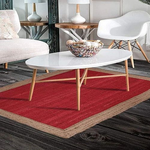 Maroon Rectangle Handloom Jute Carpet