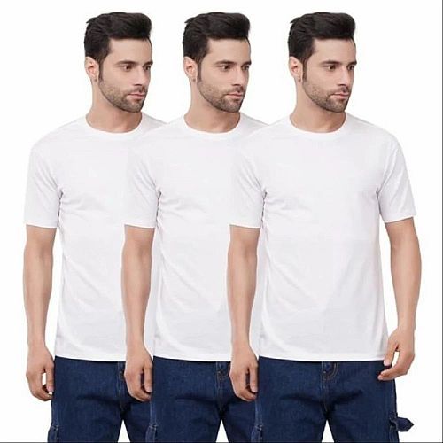 Mens Polyester Plain White Round Neck T-Shirt