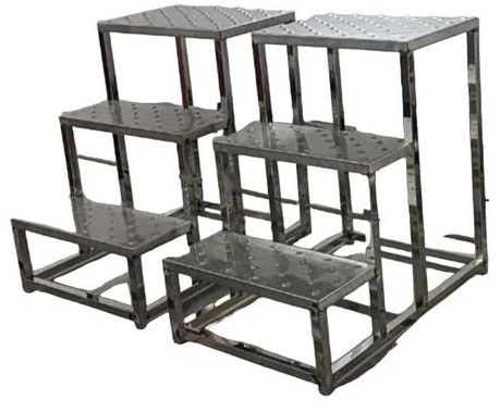 Polished Stainless Steel Step Ladder, Color : Grey